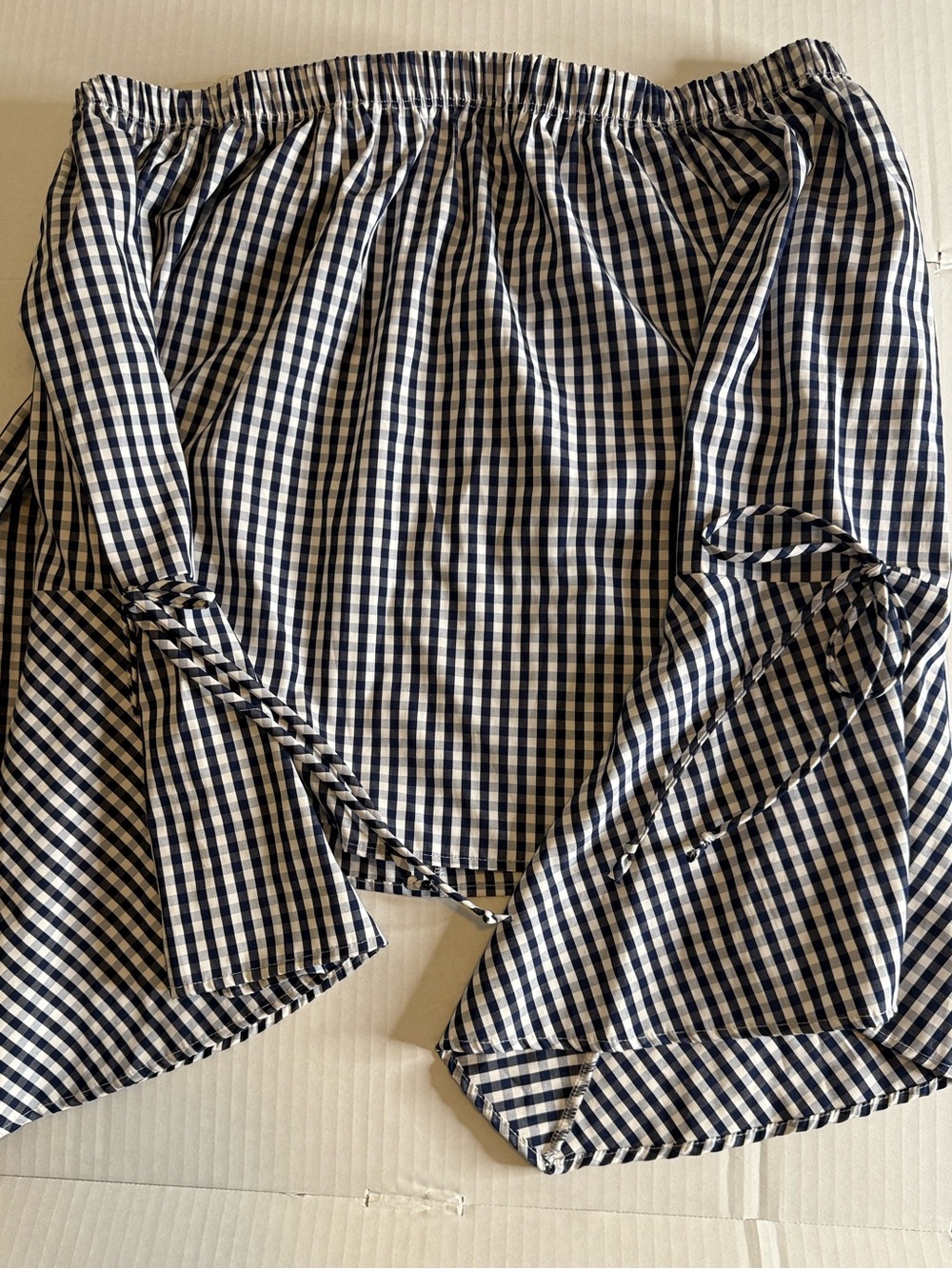 Charlotte Russe Navy and White Gingham Off-Shoulder Crop Top